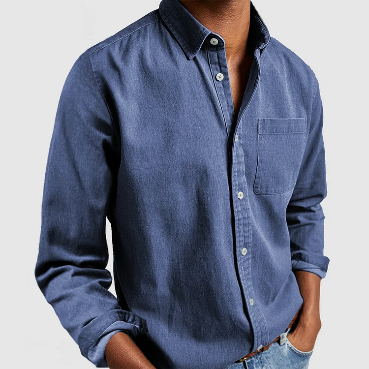 Heren Overhemd Met Lange Mouwen – Katoenblend, Casual Fit & Borstzak Voor Herfst En Lente