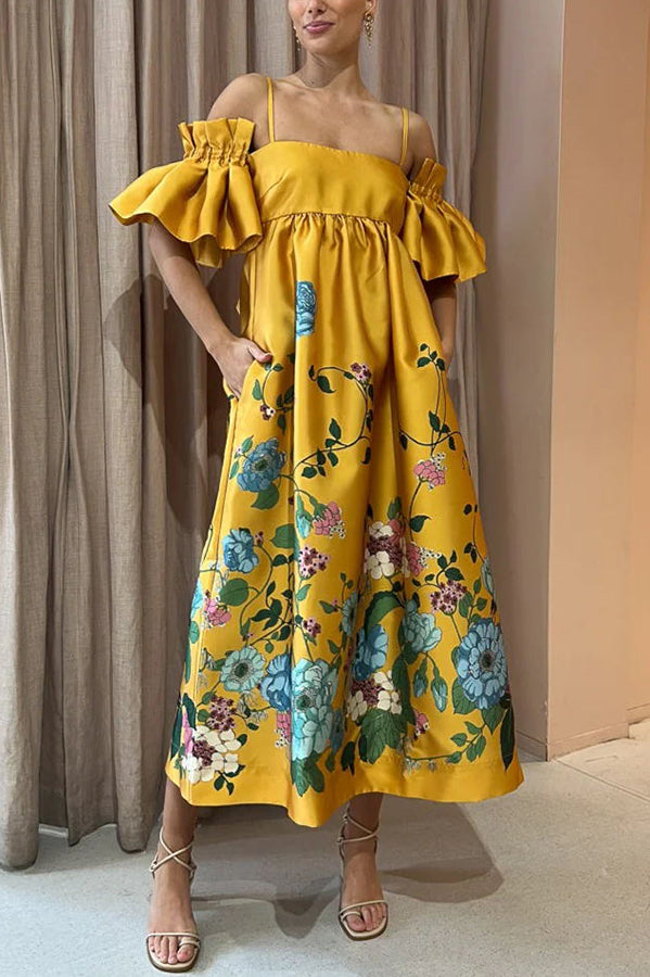 Dames Off-Shoulder Bloemenjurk Met Volantmouwen En A-Lijn Pasvorm – Voor Lente, Zomer En Herfst
