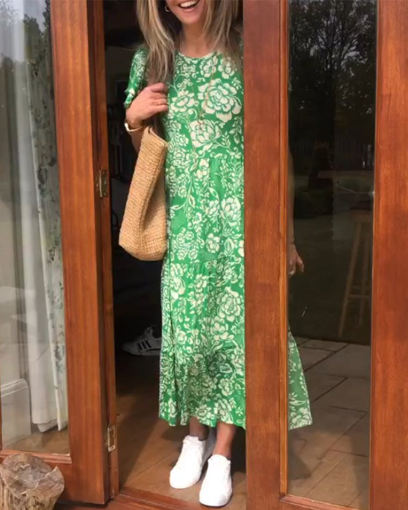 Dames Midi-Jurk Met Bloemenprint En Korte Mouwen – Lente, Zomer