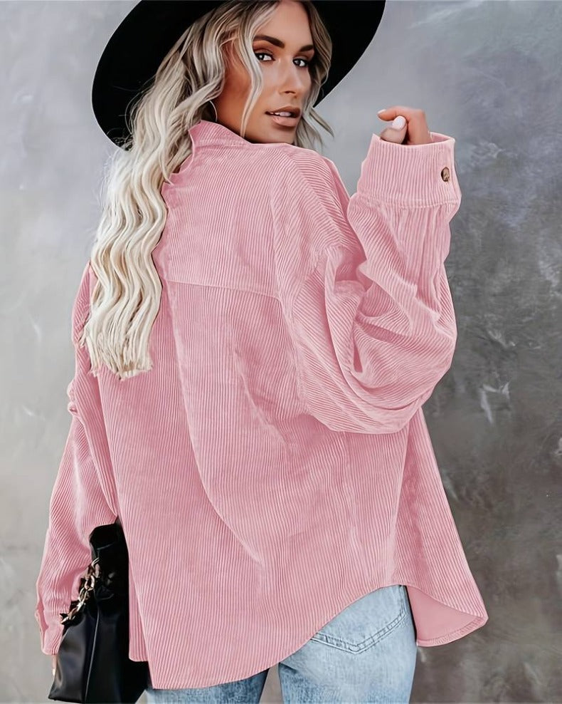Trendy Oversized Blouse – Comfortabele Corduroy Damesblouse Met Knoopsluiting