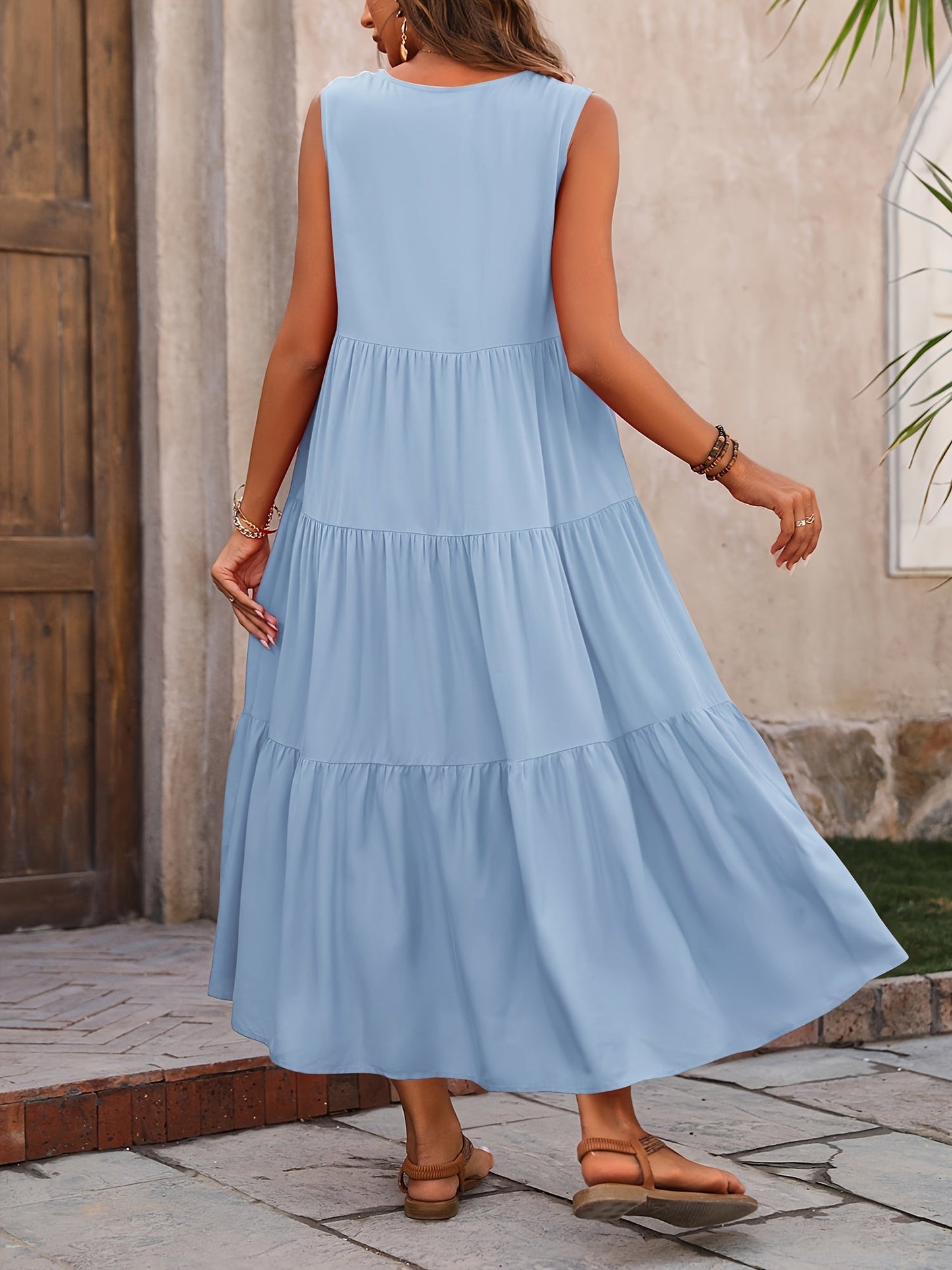 Dames Mouwloze Strokenjurk Met V-Hals En Asymmetrische Zoom – Lente, Zomer En Vroege Herfst