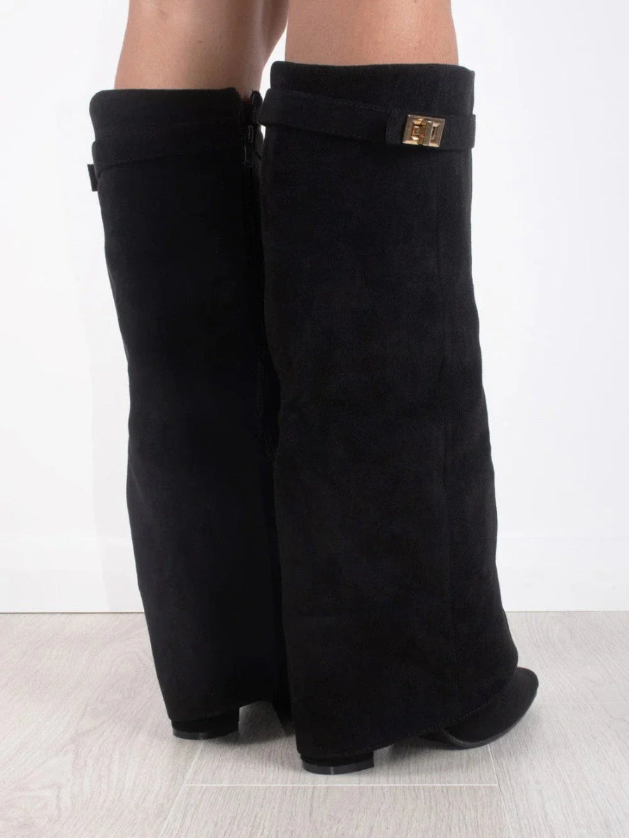 Dames Overknee Laars Met Wijde Schacht – Stretch Suède Look & Blokhak Voor Herfst & Winter
