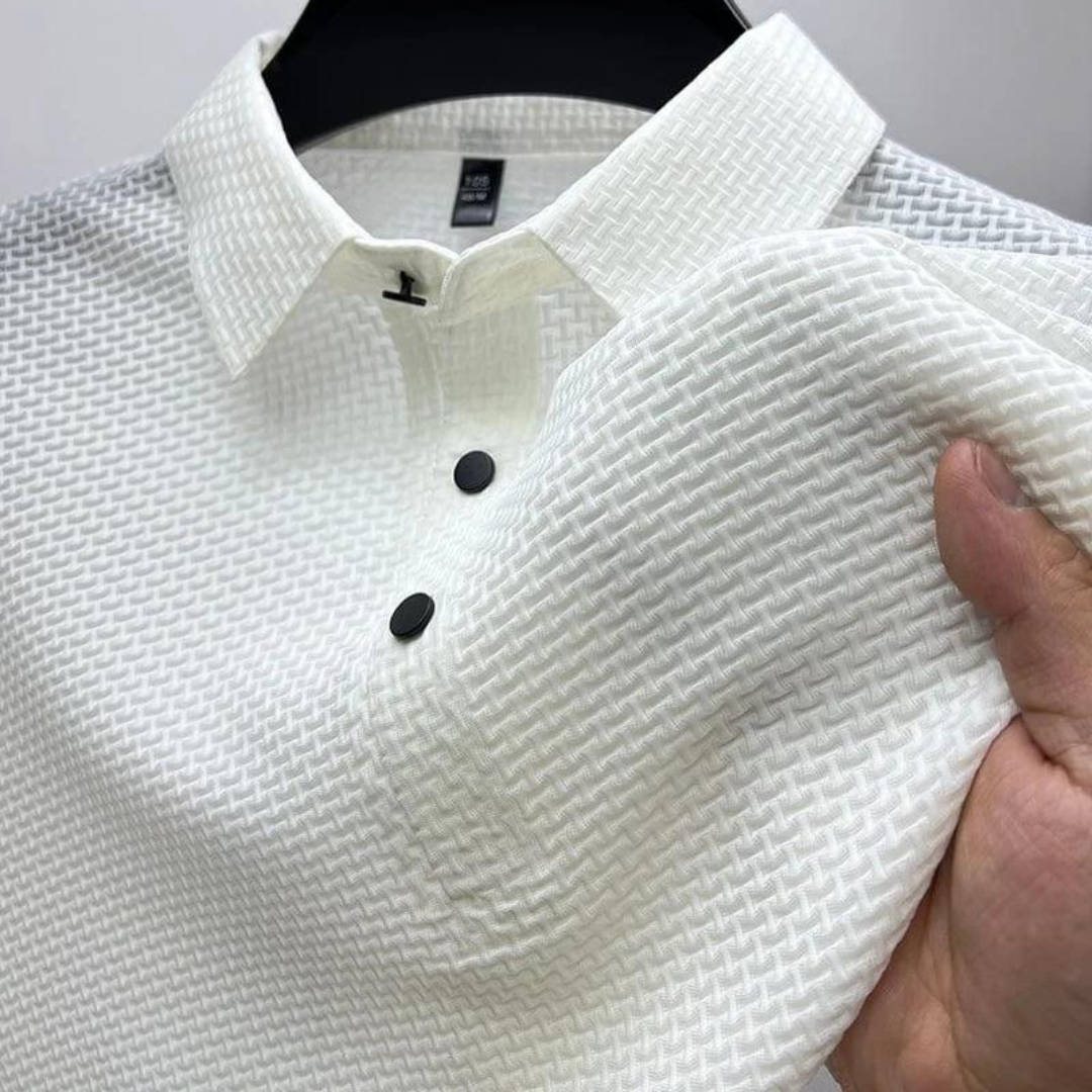 Heren polo met korte mouwen – gebreide structuur, ademend & zomers elegant