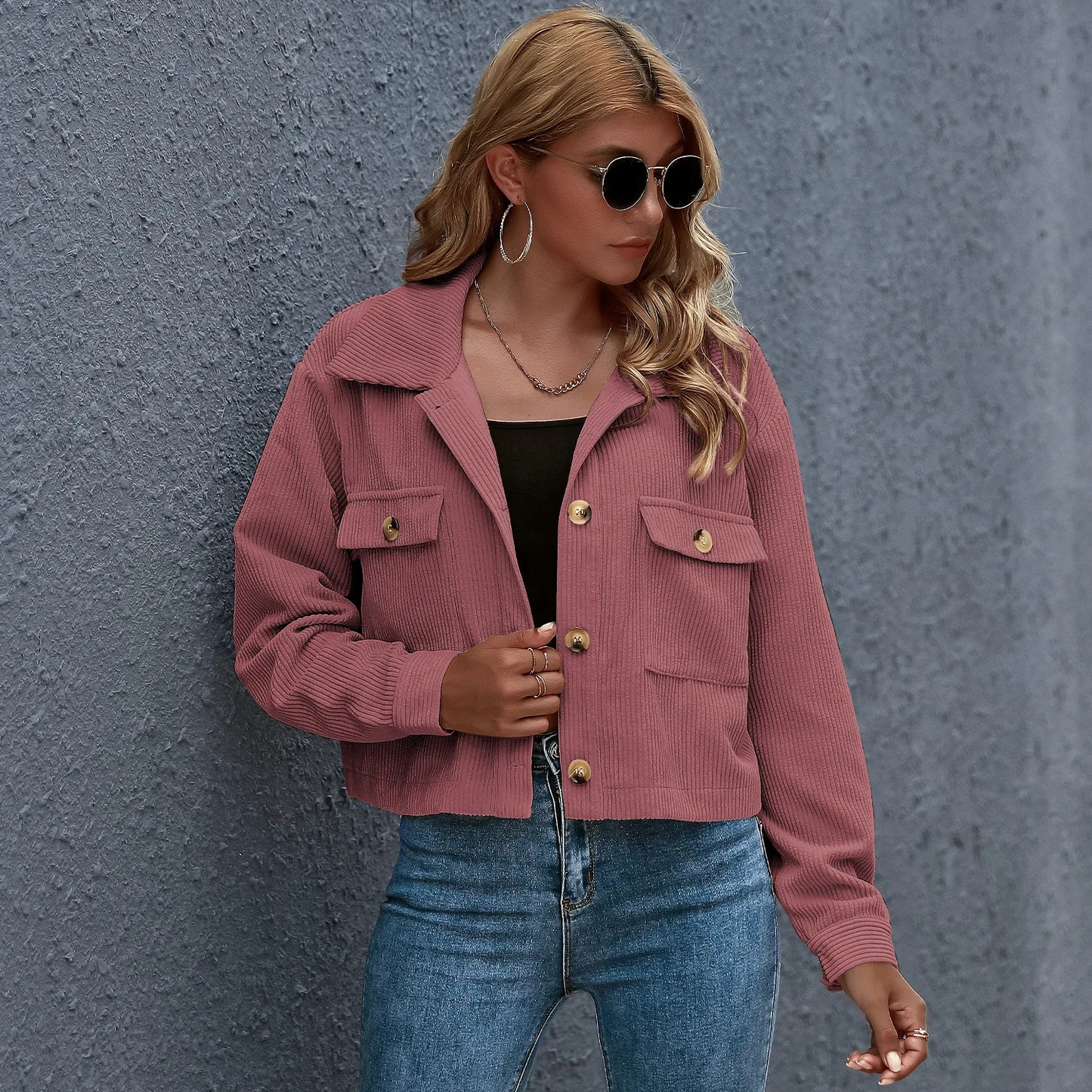 Corduroy Jas Met Zakken – Trendy Korte Damesjas Voor Lente & Zomer In Meerdere Kleuren
