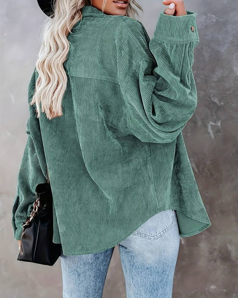 Trendy Oversized Blouse – Comfortabele Corduroy Damesblouse Met Knoopsluiting