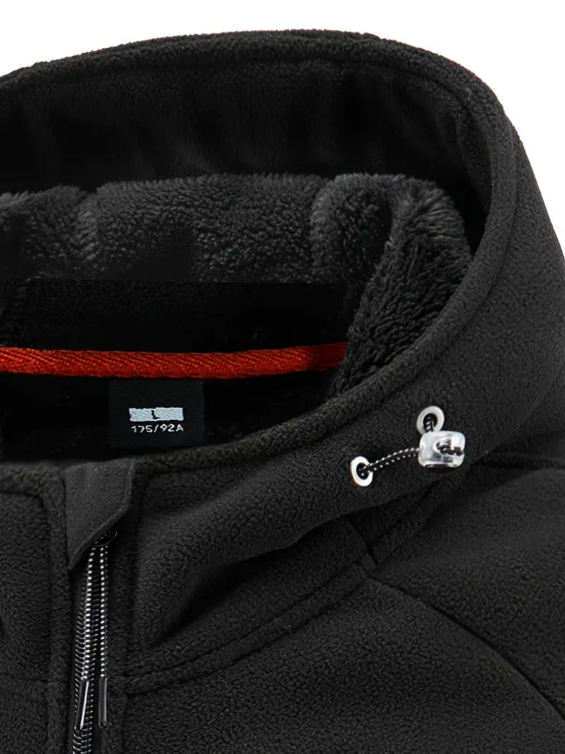 Winter Heren Fleece Jas Met Capuchon, Ritssluiting En Gevoerde Binnenzijde