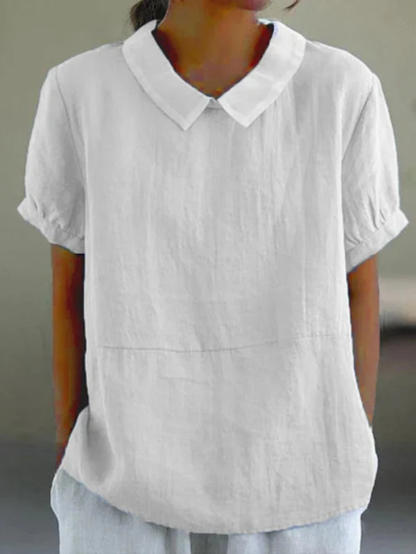 Dames Top Van Katoen En Linnen Met Ronde Kraag – Zomer, Ademend & Perfect Voor Casual En Verzorgde Looks