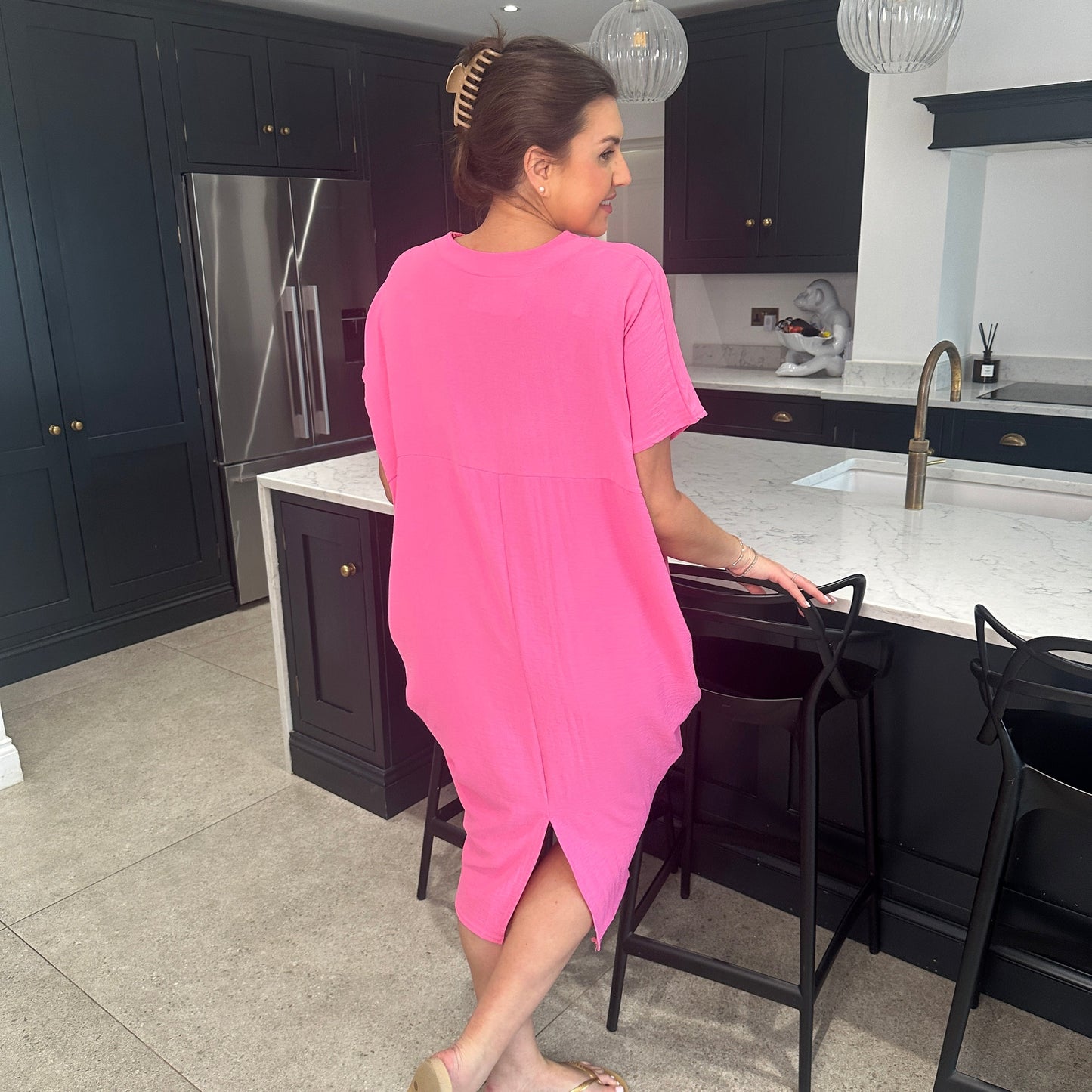 Dames Losvallende Midi-Jurk Met V-Hals En Korte Mouwen – Lente, Zomer En Casual Momenten