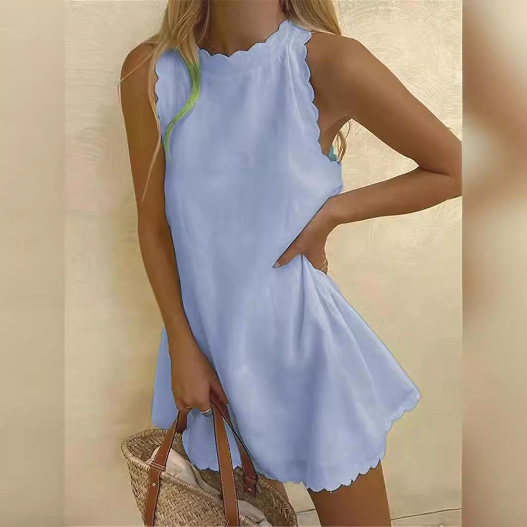 Dames Mouwloze Mini-Jurk Met Geschulpte Randen – Lente, Zomer En Vroege Herfst