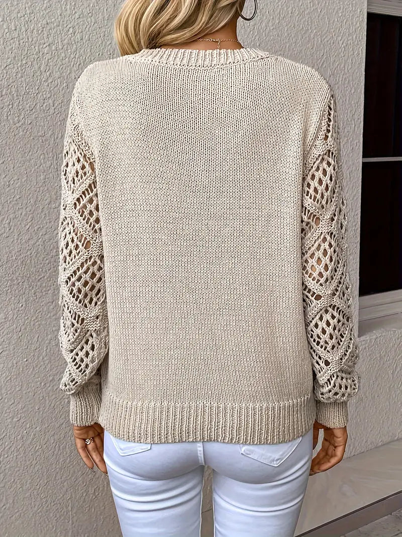 Gebreide Damestrui Met Opengewerkte Mouwen – Luchtige Knit Voor Lente En Herfst