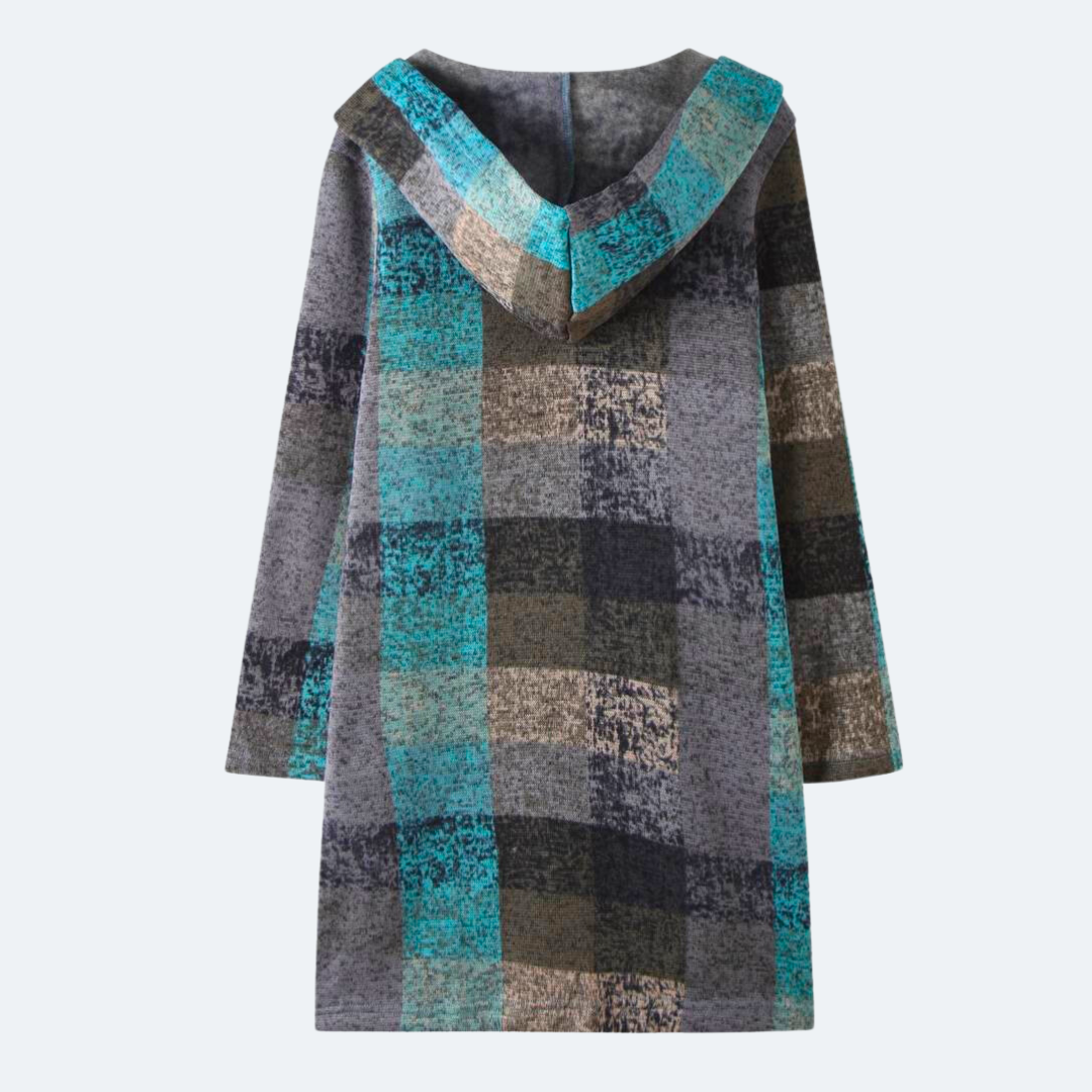 Geblokte Fleecejas Met Capuchon – Warme Statement Coat Voor Elk Seizoen