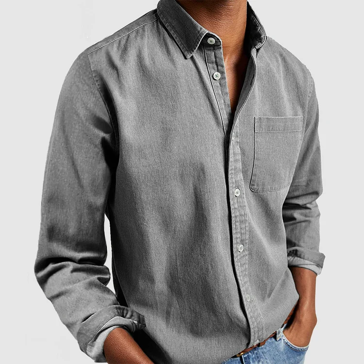 Heren Overhemd Met Lange Mouwen – Katoenblend, Casual Fit & Borstzak Voor Herfst En Lente