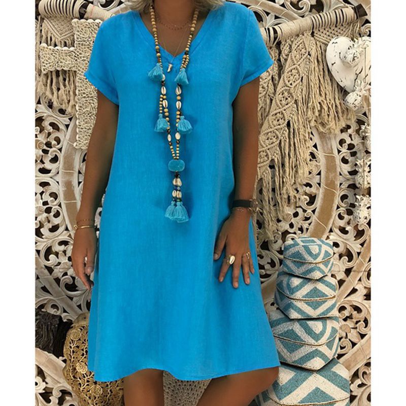 Luchtige Linnen-Look Jurk Met V-Hals – Casual En Moeiteloos Stijlvol