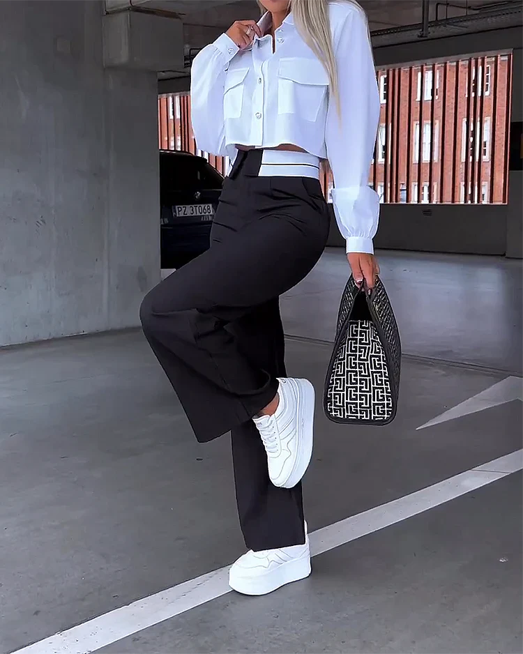 Crop Top & Wijde Broek Met Hoge Taille Set