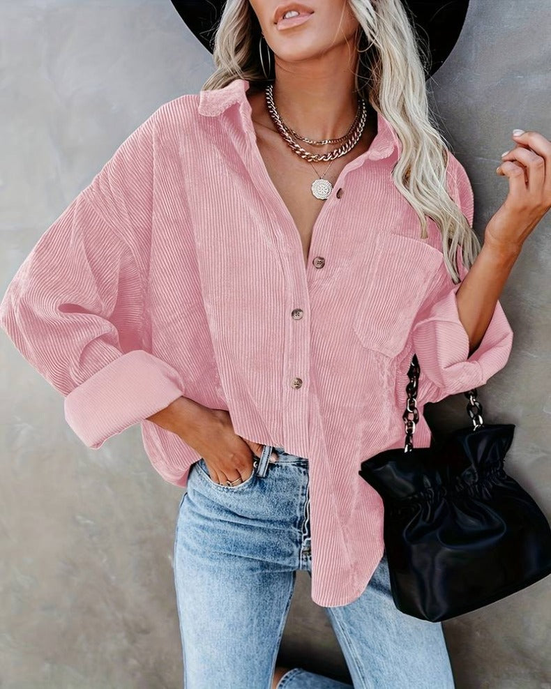 Trendy Oversized Blouse – Comfortabele Corduroy Damesblouse Met Knoopsluiting