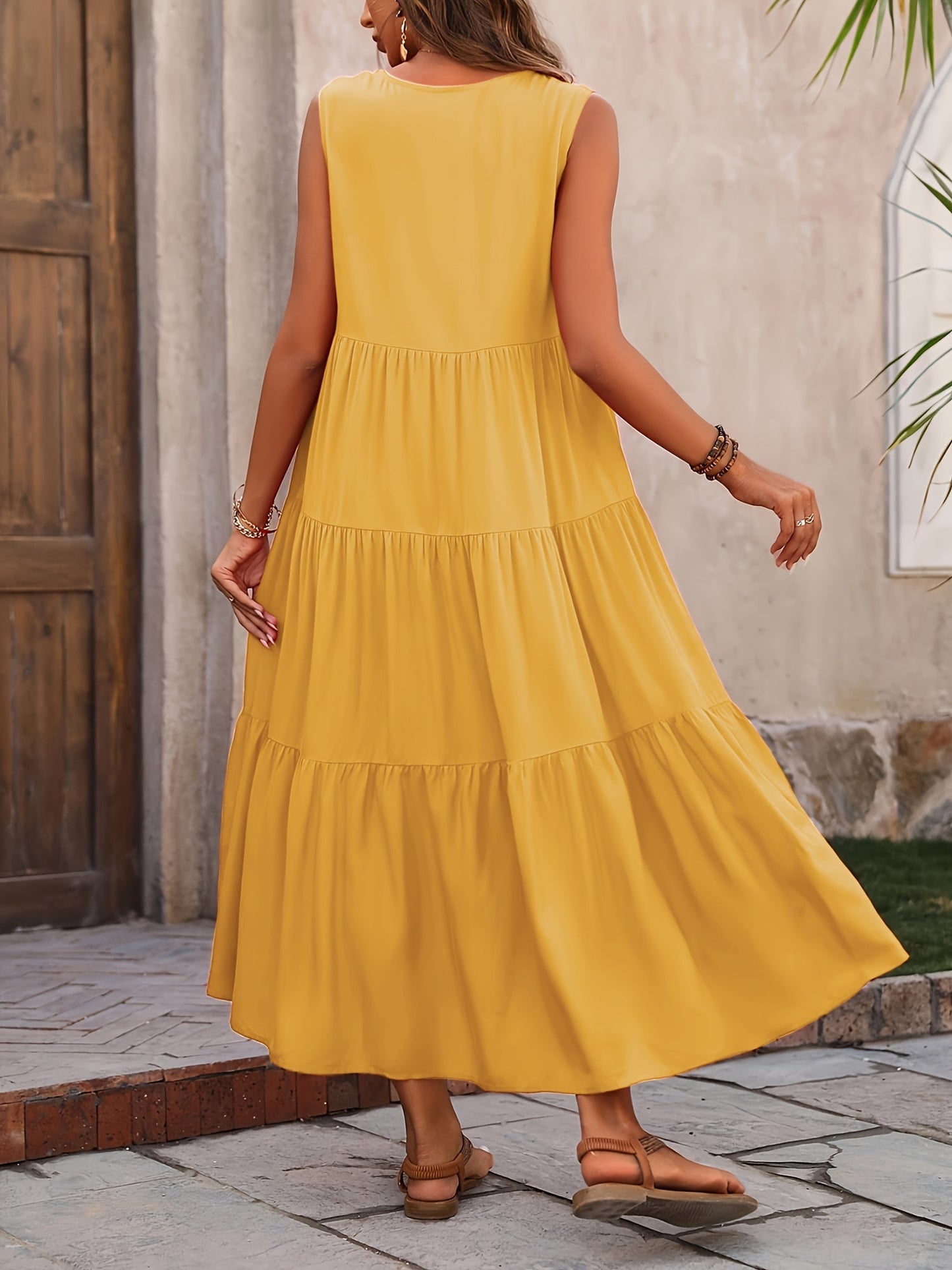 Dames Mouwloze Strokenjurk Met V-Hals En Asymmetrische Zoom – Lente, Zomer En Vroege Herfst
