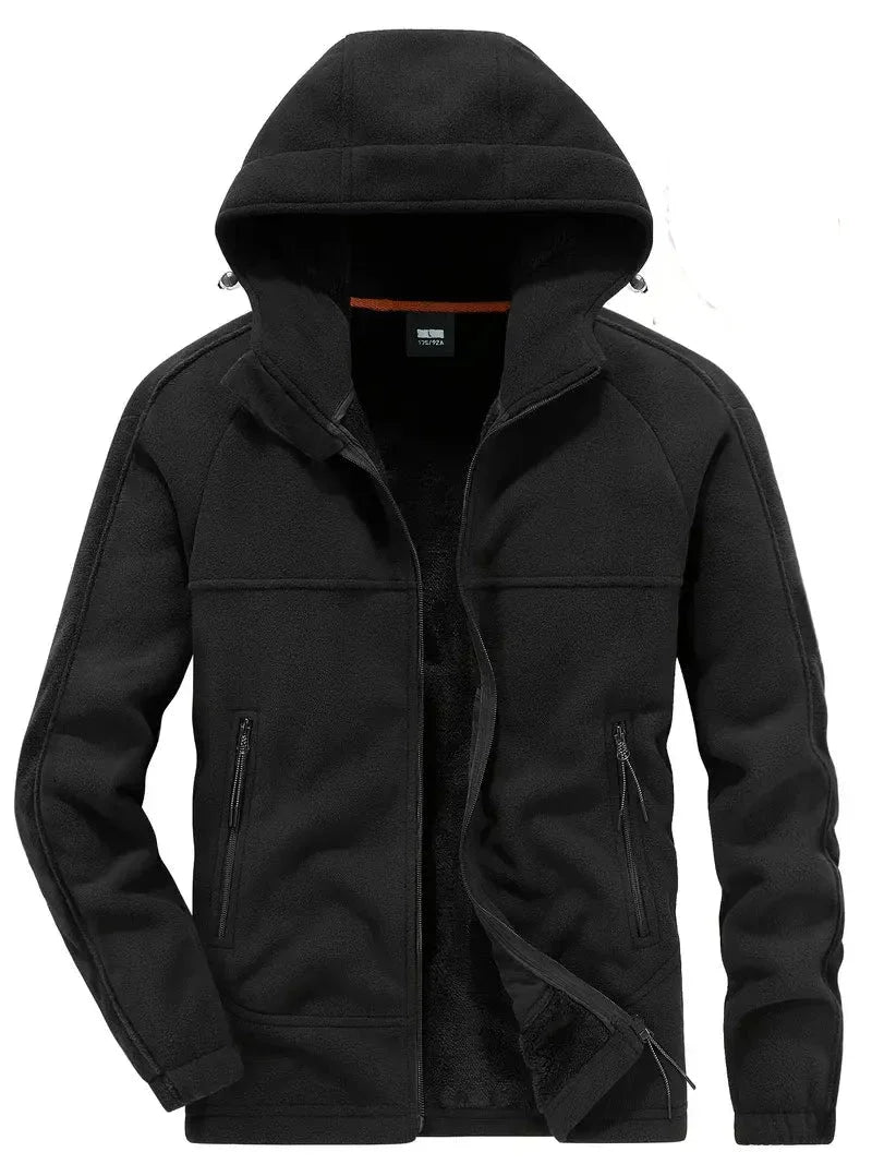 Winter Heren Fleece Jas Met Capuchon, Ritssluiting En Gevoerde Binnenzijde