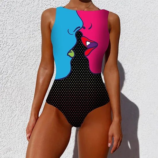 Badpak met print voor dames – hoge hals, shaping fit & zomerproof