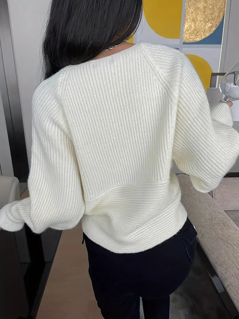Off-Shoulder Damestrui Met Ribstructuur – Vrouwelijke Knitwear Voor Najaar En Winter