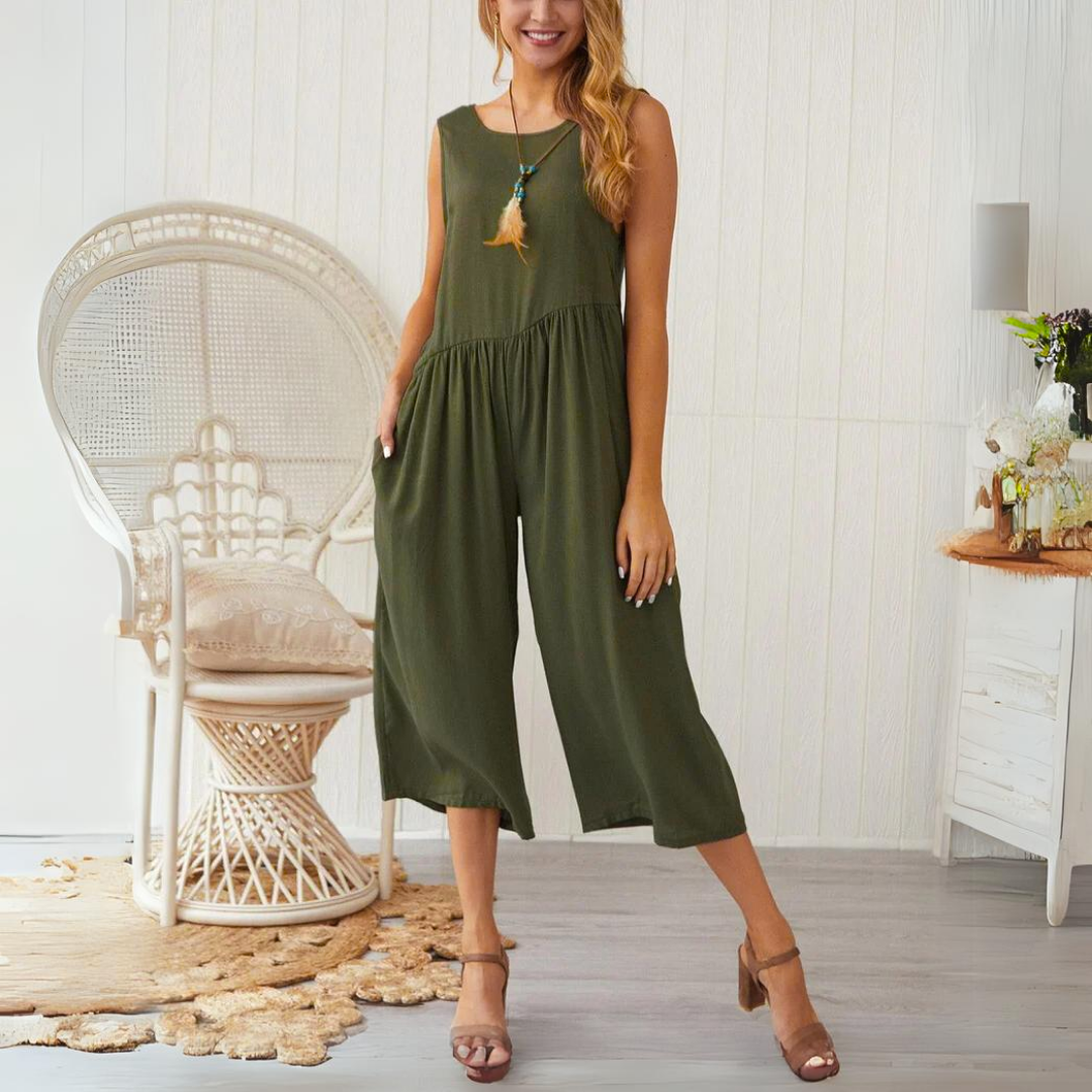 Mouwloze Midi Jumpsuit Met Wijde Pijpen En Zakken – Luchtig En Stijlvol Zomerstuk