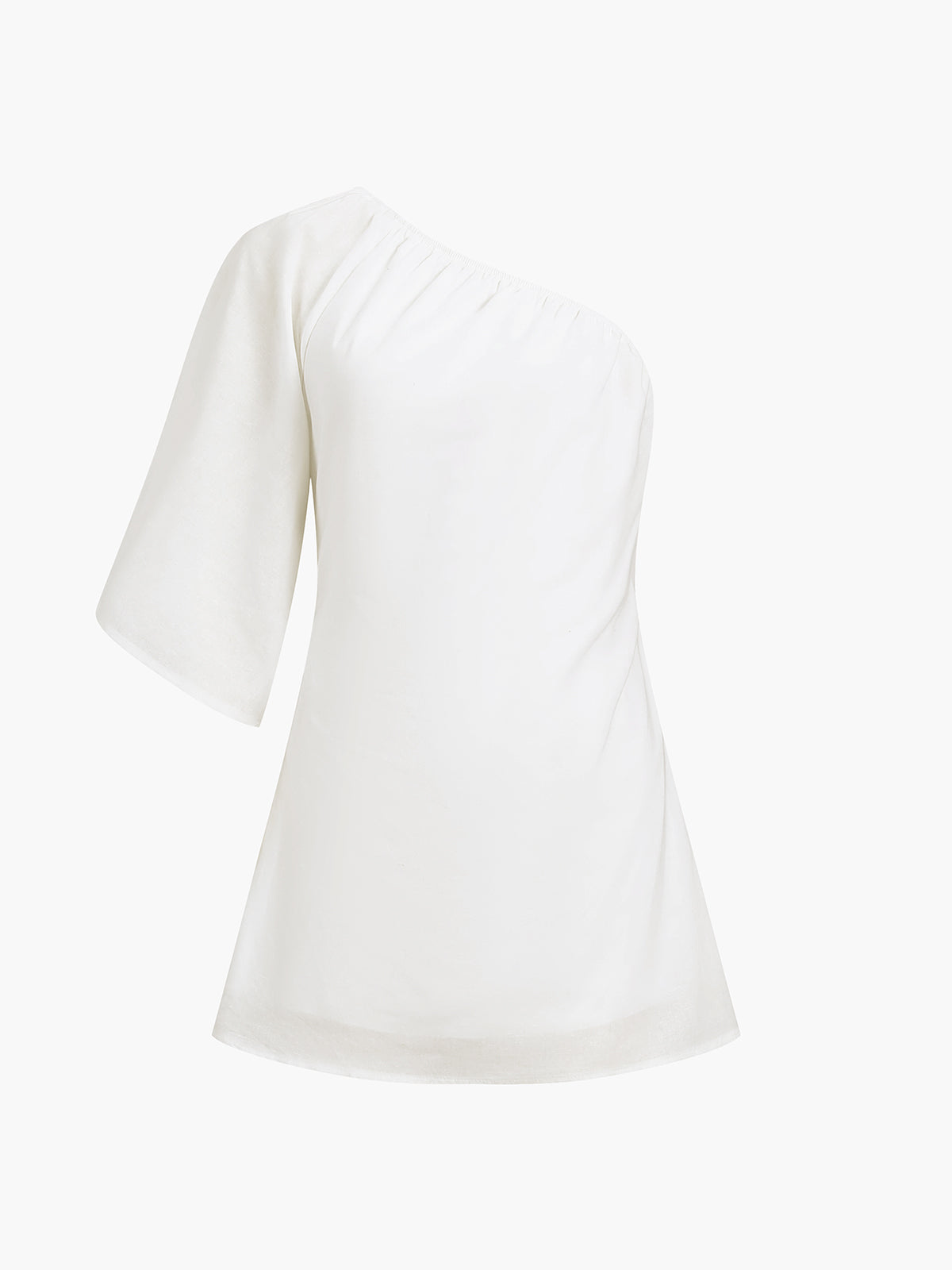 Elegante Katoenen Linnen Korte Jurk Voor Modebewuste Dames – Eén Mouw, Luftige Pasvorm & Ideaal Voor Zomerse Outfits.