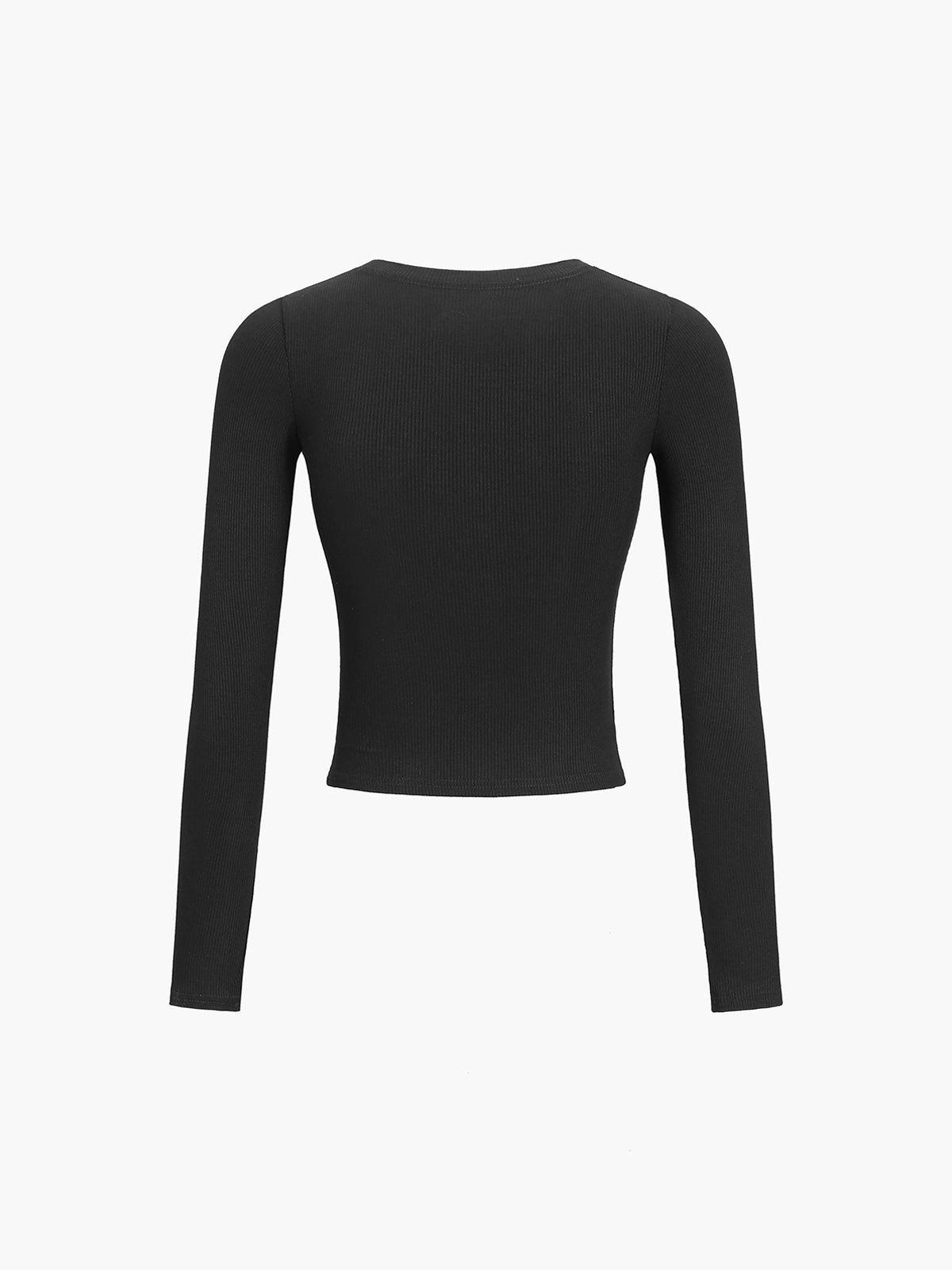 Aansluitende Dames Longsleeve Top – Ribstructuur, Knoopsluiting & Stretch Pasvorm
