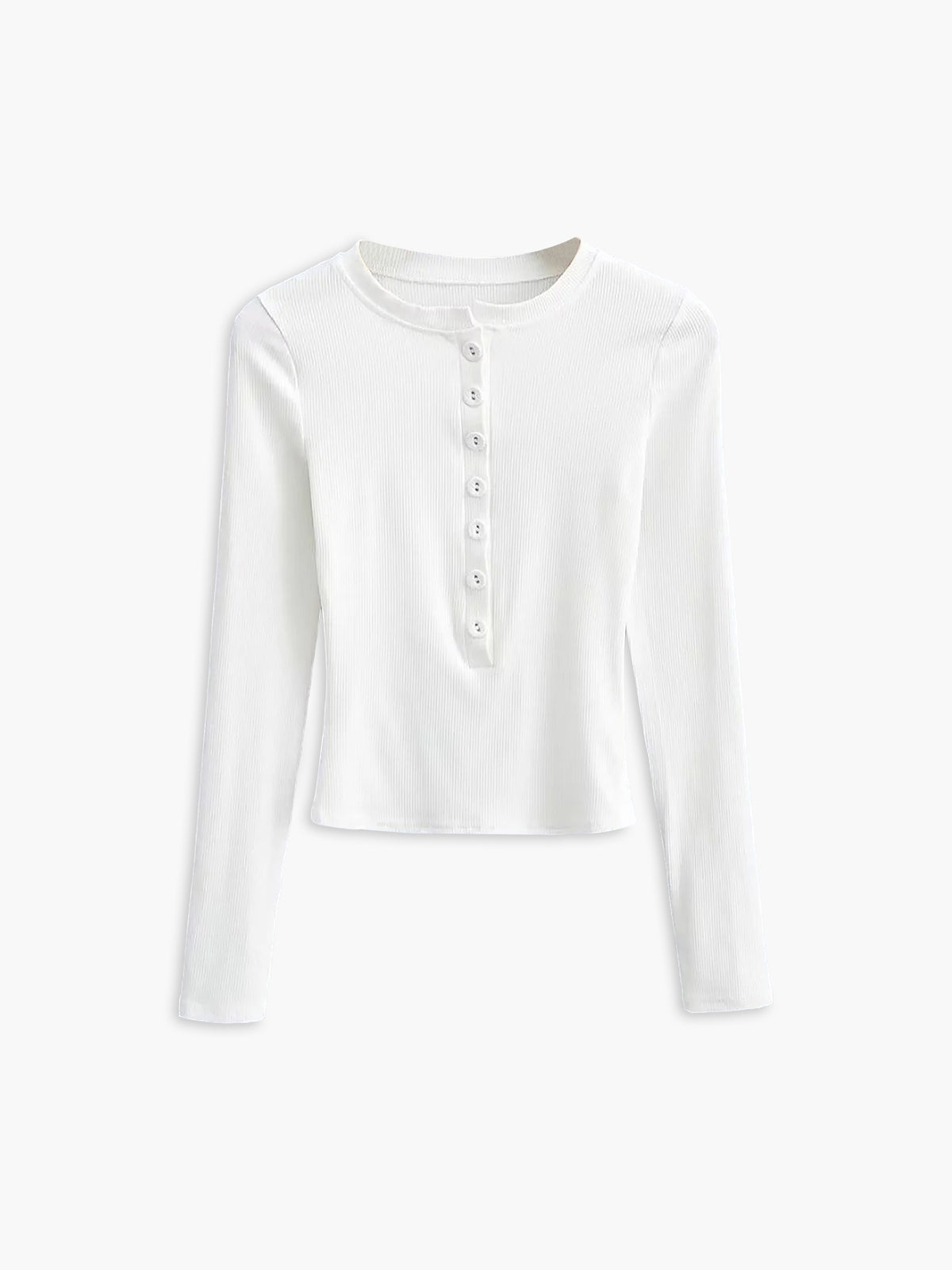 Aansluitende Dames Longsleeve Top – Ribstructuur, Knoopsluiting & Stretch Pasvorm