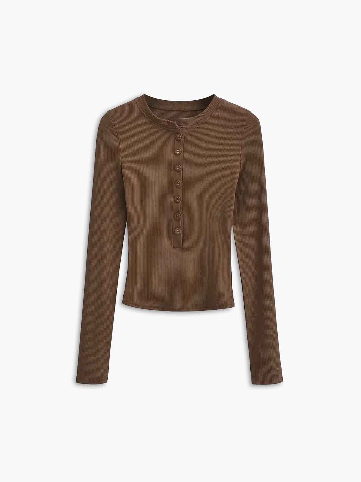 Aansluitende Dames Longsleeve Top – Ribstructuur, Knoopsluiting & Stretch Pasvorm
