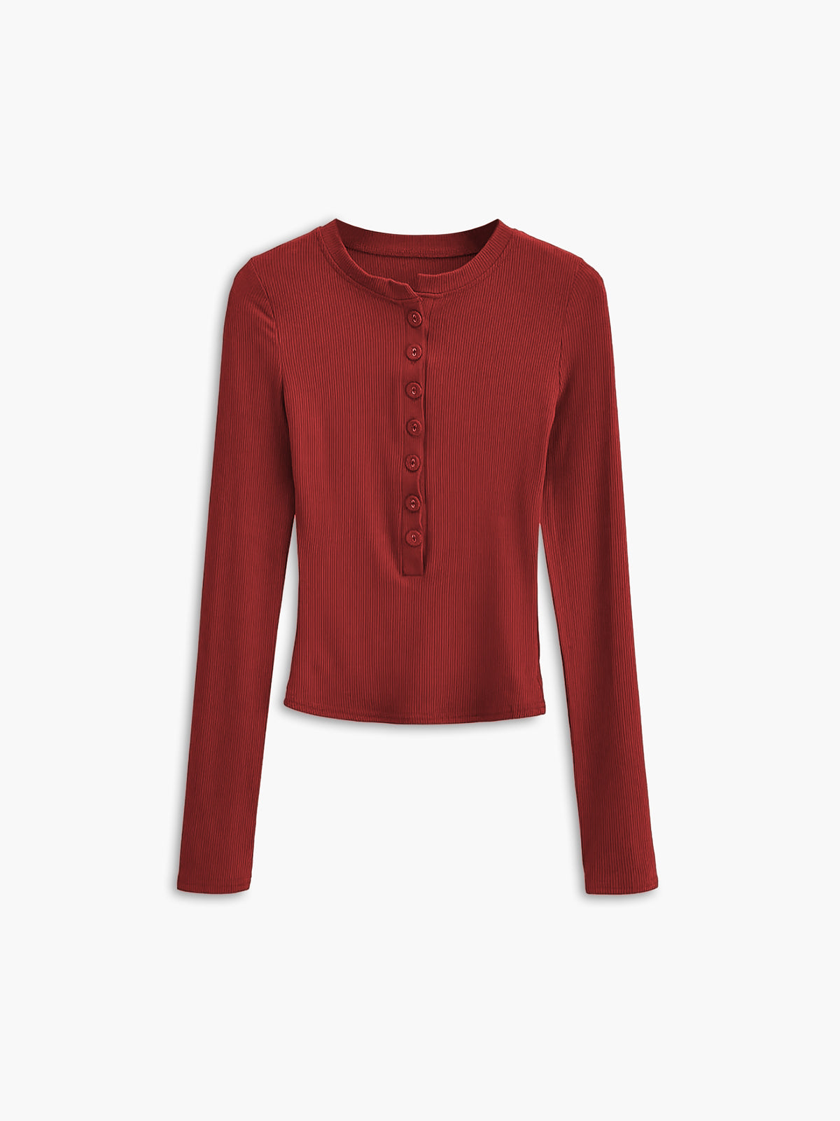 Aansluitende Dames Longsleeve Top – Ribstructuur, Knoopsluiting & Stretch Pasvorm