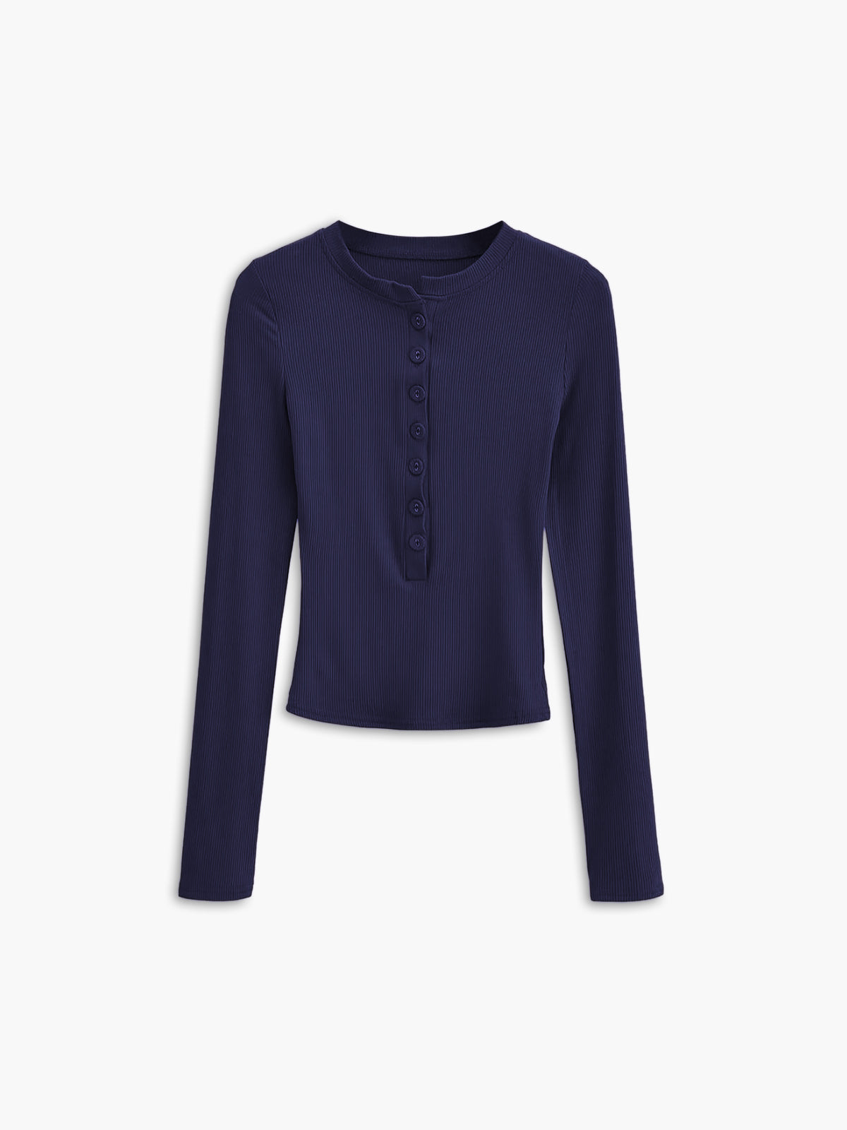 Aansluitende Dames Longsleeve Top – Ribstructuur, Knoopsluiting & Stretch Pasvorm