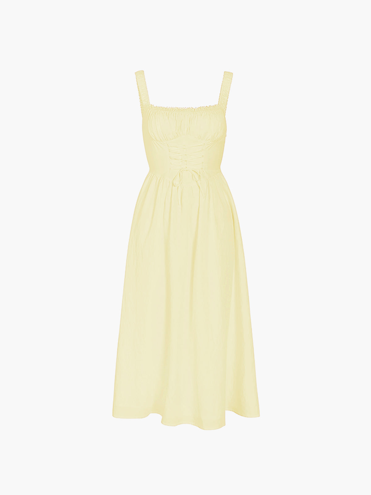 Dames Midi Jurk Met Brede Bandjes – Gesmokte Top, Tailleaccent & Luchtige Zomerpasvorm
