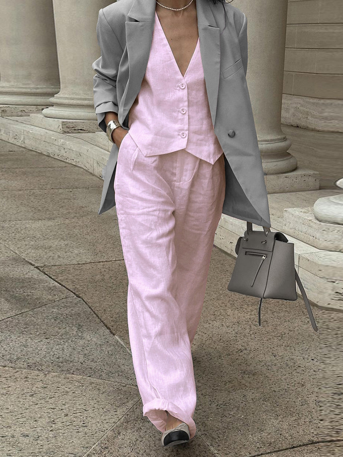 Linnenlook Set Voor Dames – Mouwloos Gilet, Wijde Broek & Zomerse Pasvorm