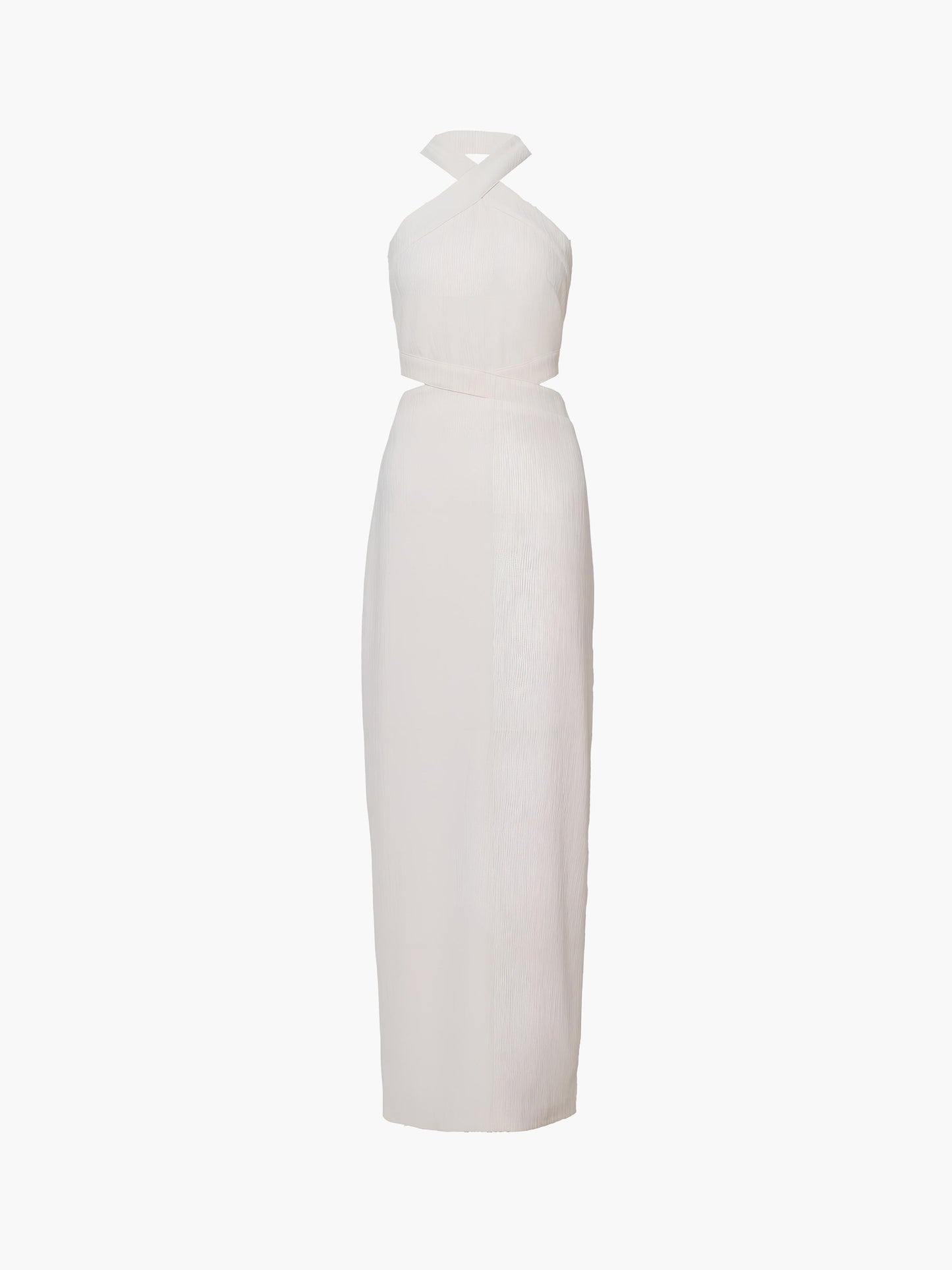 Elegante Crisscross Cutout Halter Maxi Jurk Voor Modebewuste Vrouwen – Stretchy Knit, Speelse Splits & Een Verleidelijk Silhouet Voor Elke Gelegenheid.