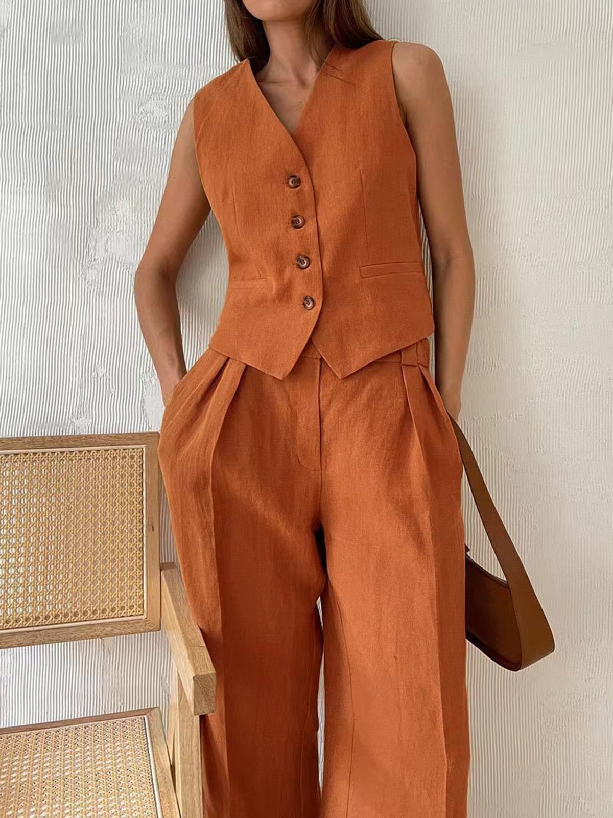 Stijlvolle Katoenen & Linnen Broek Set Voor Modebewuste Vrouwen – Ademend, Lichtgewicht & Ideaal Voor Zomerse Uitstapjes.