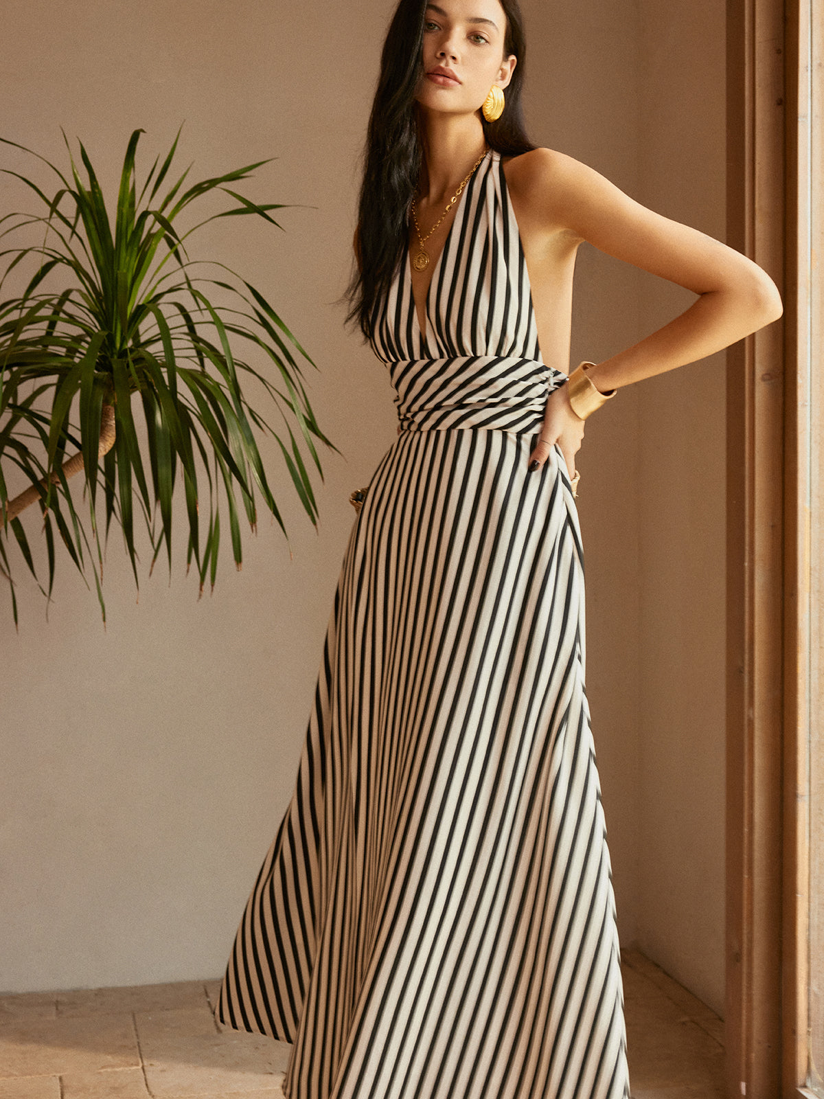 Gestreepte Rugloze Zakjes Jurk Voor Modebewuste Vrouwen – Ademend Katoen, Elegant Design & Perfect Voor Zomerse Uitjes.