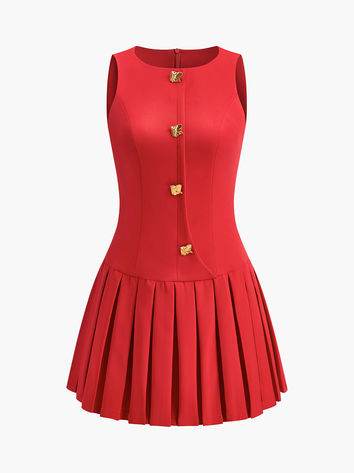 Elegante Metaal-Knoop Plissé Tank Jurk Voor Vrouwen – Luxe Stijl, Zachte Stof & Ideaal Voor Zomerse Avonden.