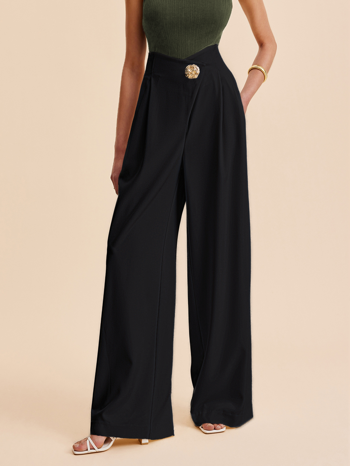 Stijlvolle Hoge Taille Wijde Pantalons Voor Modebewuste Vrouwen – Elegant Ontwerp, Zachte Stof & Veelzijdig Voor Zowel Casual Als Formele Gelegenheden.
