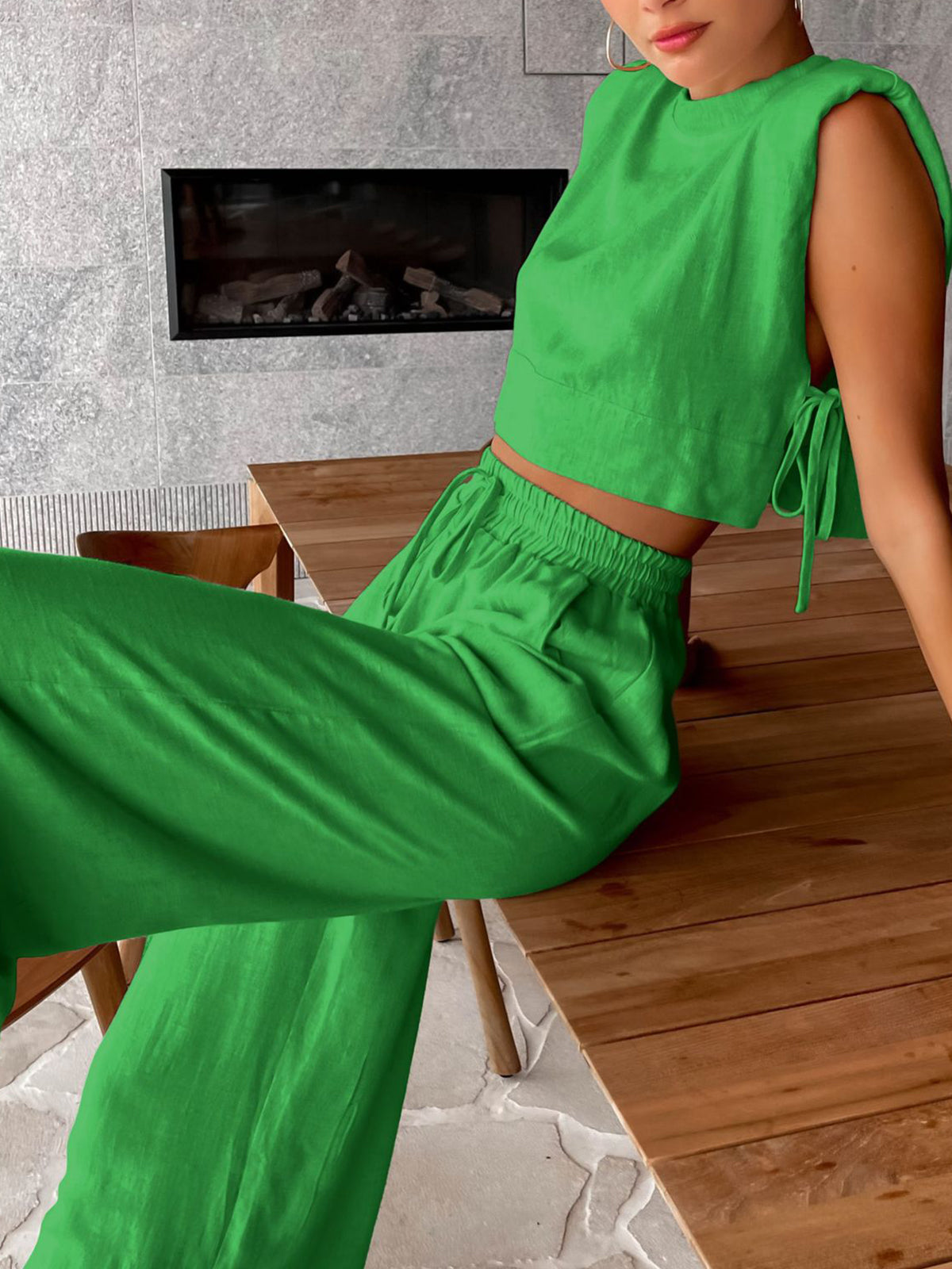 Linnen Wijde Pantalon Set Voor Stijlvolle Vrouwen – Ademend Materiaal, Elegante Pasvorm & Ideaal Voor Zomerse Uitjes Of Casual Evenementen.