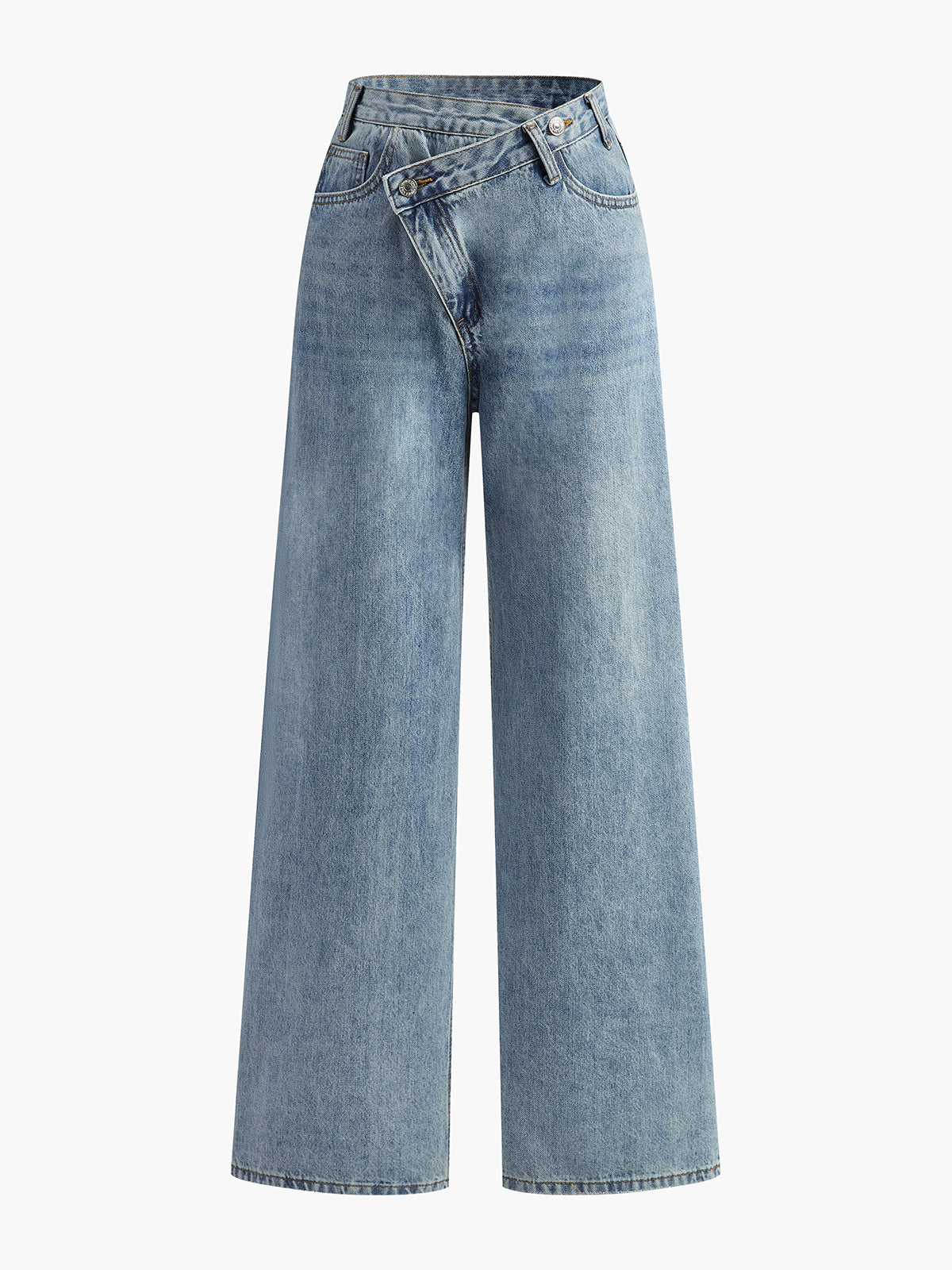 Asymmetrische Taille Wijde Jeans Voor Modebewuste Vrouwen – Katoenmix, Trendy Lichte Blauw & Zorgvuldig Ontwerp Voor Een Unieke Stijlervaring.