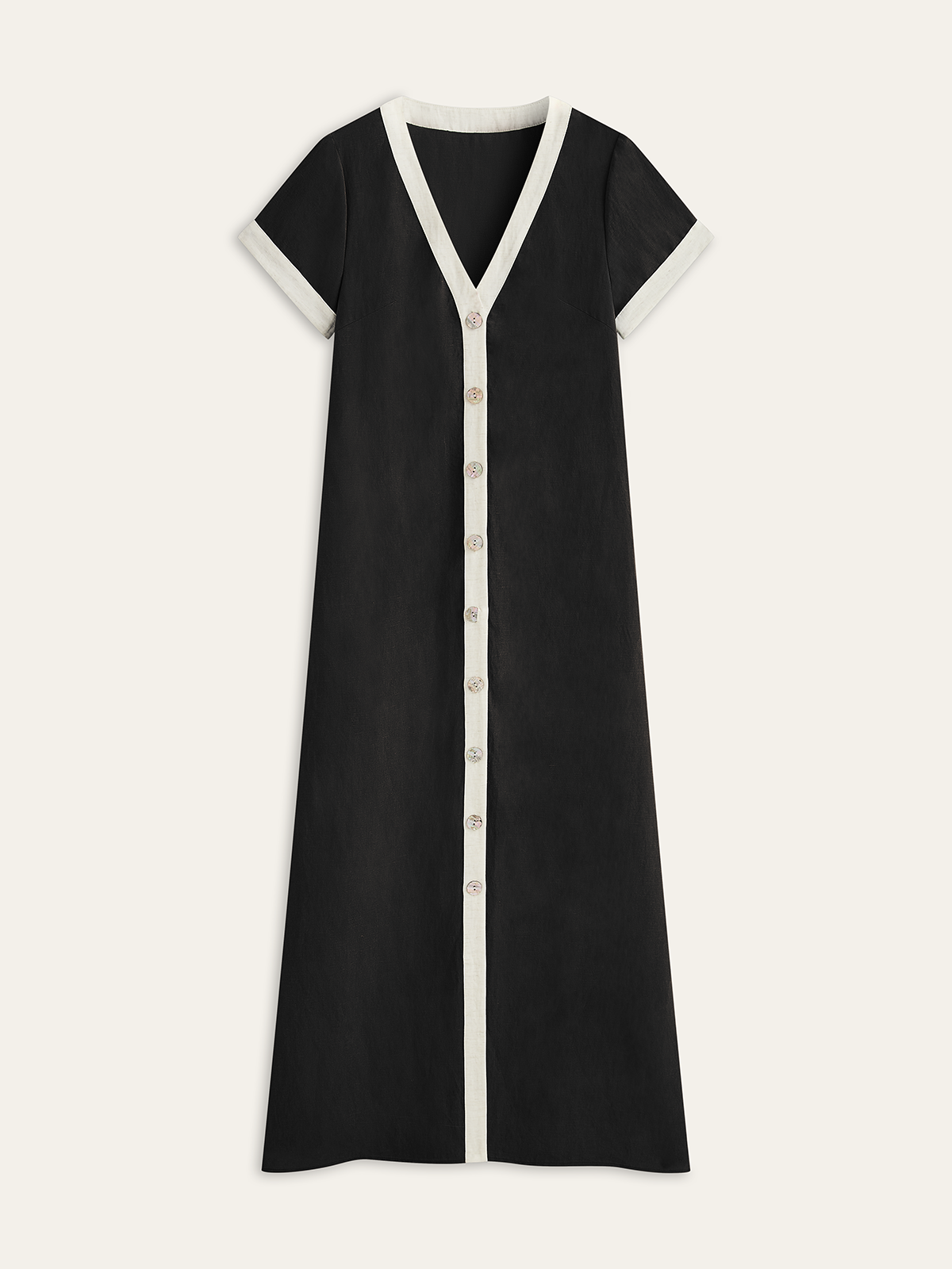 Hoge Splits Jurk Van Katoen En Linnen Voor Modebewuste Vrouwen – Contrast Trim, Elegante Pasvorm & Ideaal Voor Zomerse Avonden.