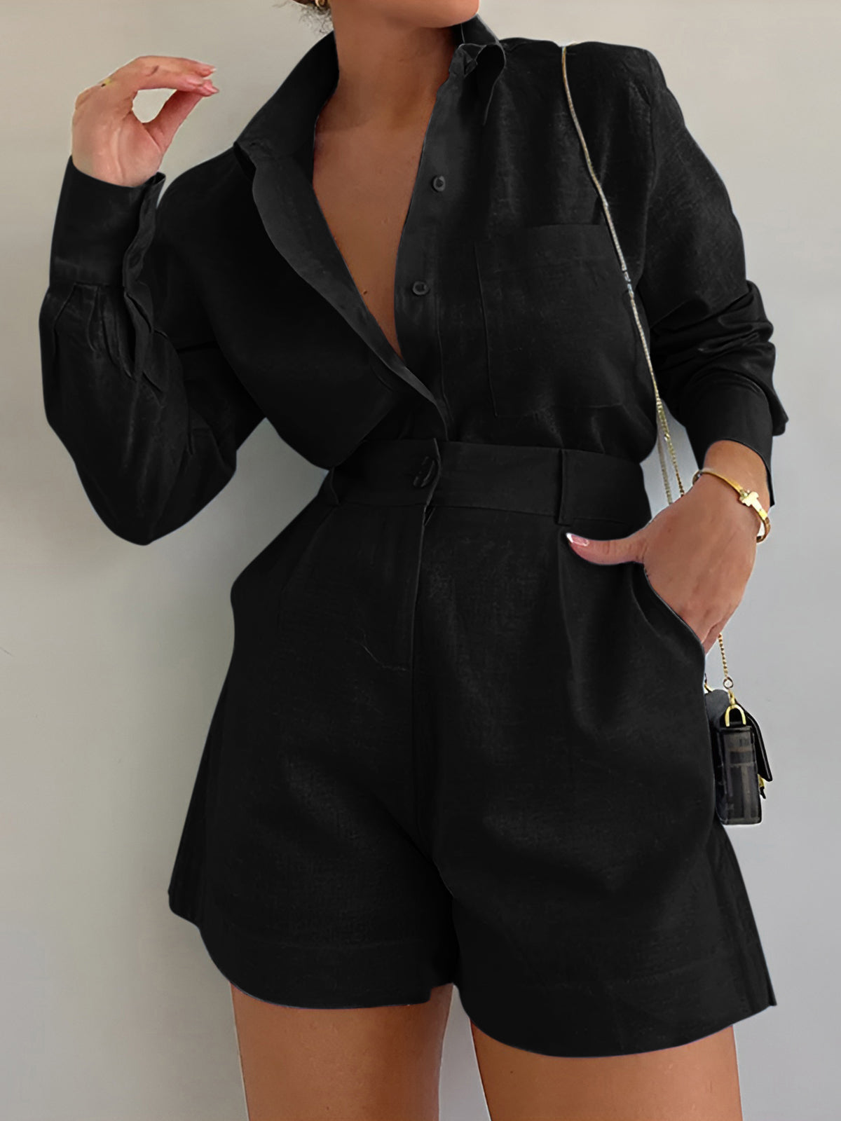 Lange Mouwen Losse Korte Set Voor Modebewuste Dames – Elegante Stof, Trendy Kleuren & Ultiem Comfort Voor Elke Gelegenheid.