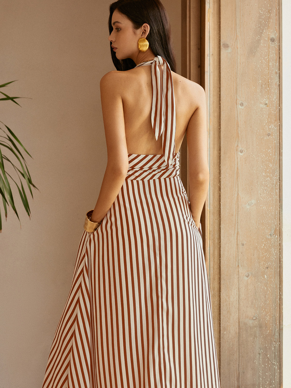 Gestreepte Rugloze Zakjes Jurk Voor Modebewuste Vrouwen – Ademend Katoen, Elegant Design & Perfect Voor Zomerse Uitjes.