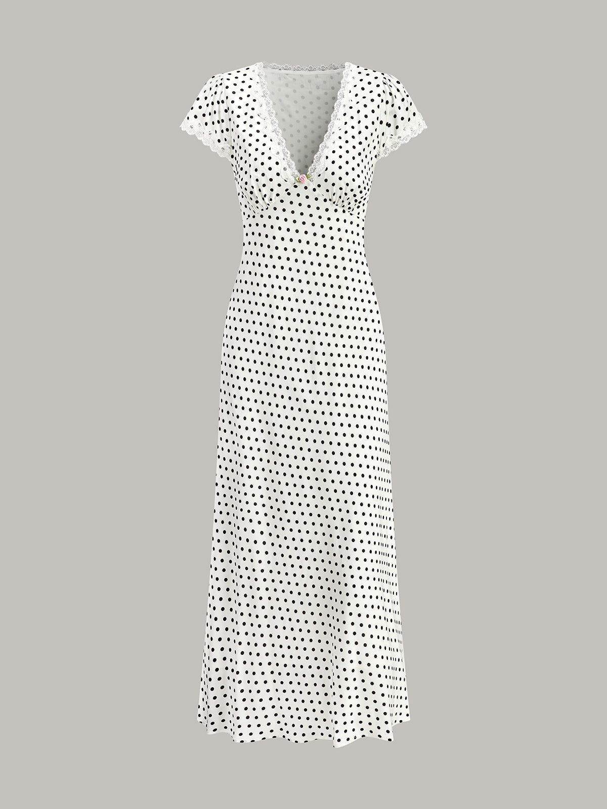Stijlvolle Polka Dot Jurk Voor Modebewuste Vrouwen – Zachte Kantafwerking, Tijdloze Print & Perfect Voor Speciale Gelegenheden.