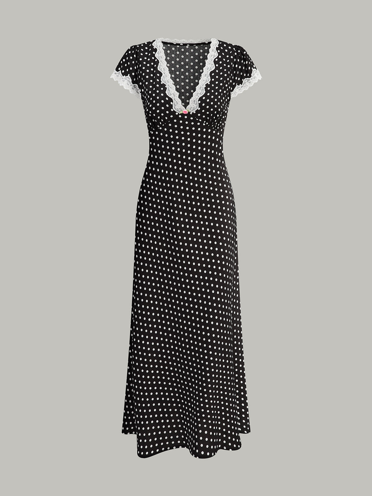 Stijlvolle Polka Dot Jurk Voor Modebewuste Vrouwen – Zachte Kantafwerking, Tijdloze Print & Perfect Voor Speciale Gelegenheden.