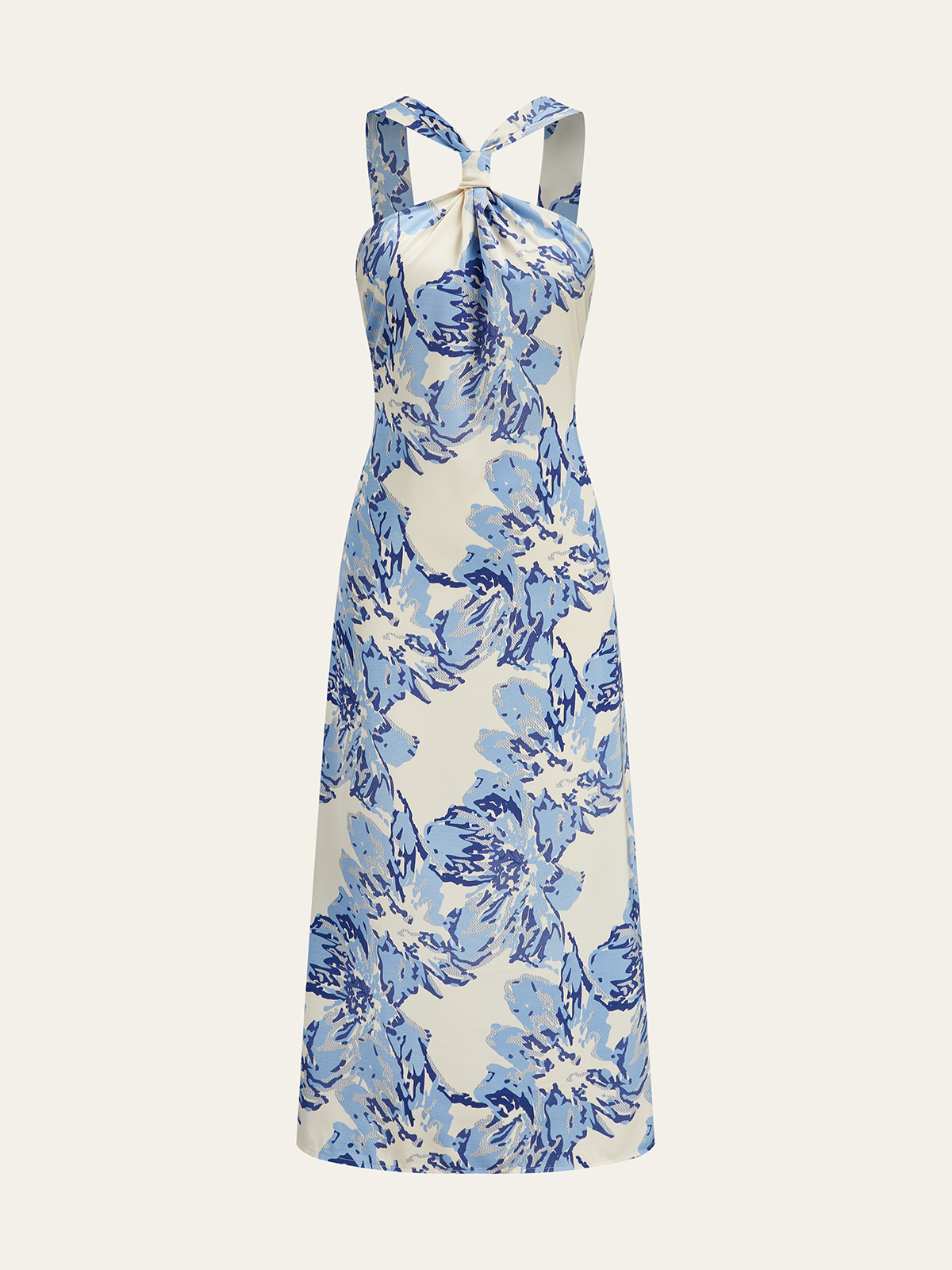 Bloemenprint Midi Jurk Voor Vrouwen – Halter Nek, Vloeiende Pasvorm & Perfect Voor Zomerfeestjes Met Een Vleugje Elegantie.