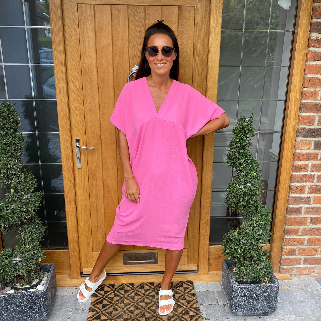Dames Losvallende Midi-Jurk Met V-Hals En Korte Mouwen – Lente, Zomer En Casual Momenten