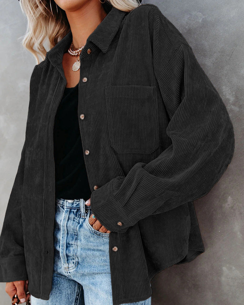 Trendy Oversized Blouse – Comfortabele Corduroy Damesblouse Met Knoopsluiting