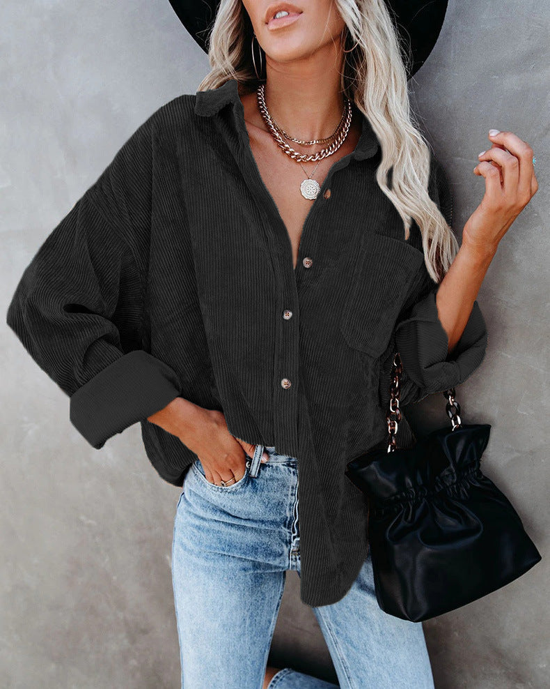 Trendy Oversized Blouse – Comfortabele Corduroy Damesblouse Met Knoopsluiting