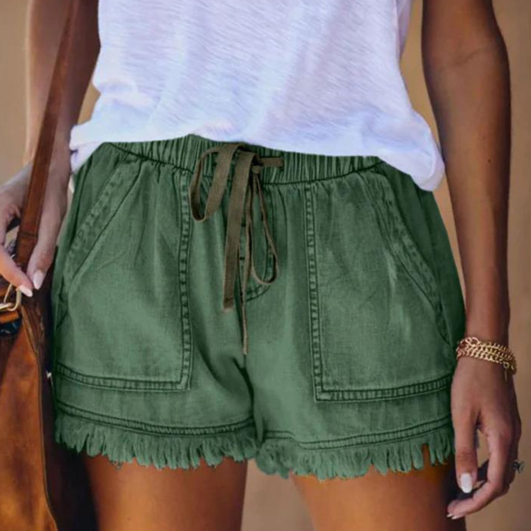 Korte Broek Voor Dames – Denimlook, Stretchband & Rucherand Voor Zomer
