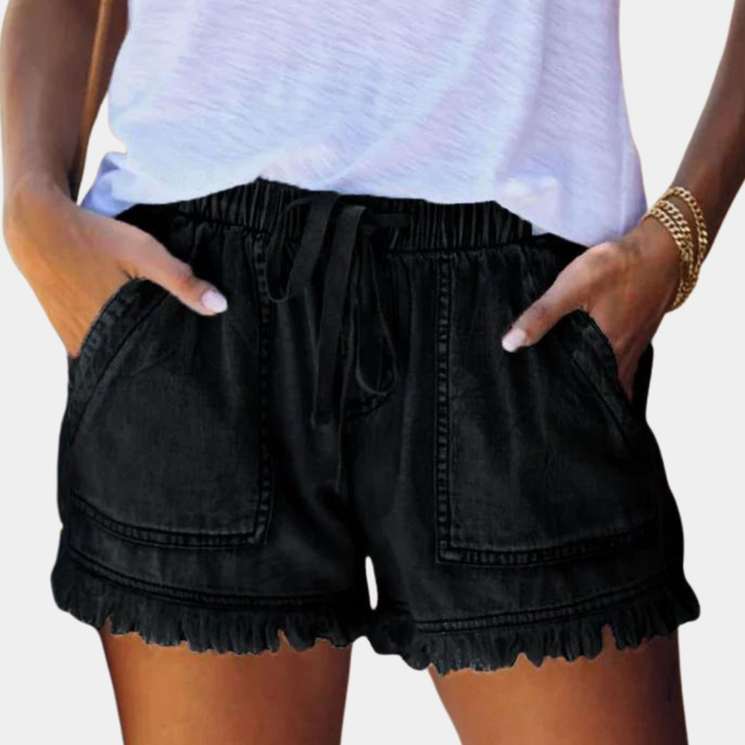 Korte Broek Voor Dames – Denimlook, Stretchband & Rucherand Voor Zomer